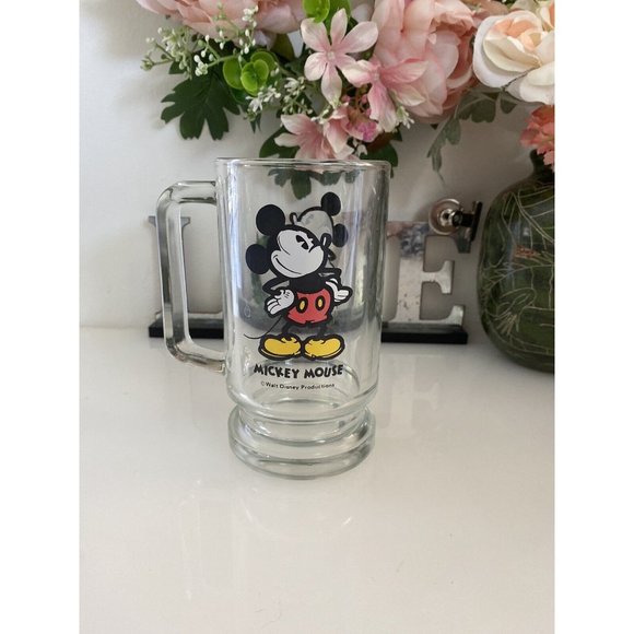 Vintage‎ Disney World Mickey Mouse Beer Glass Mug Stein Footed Clear 16oz 1970s - Picture 5 of 16